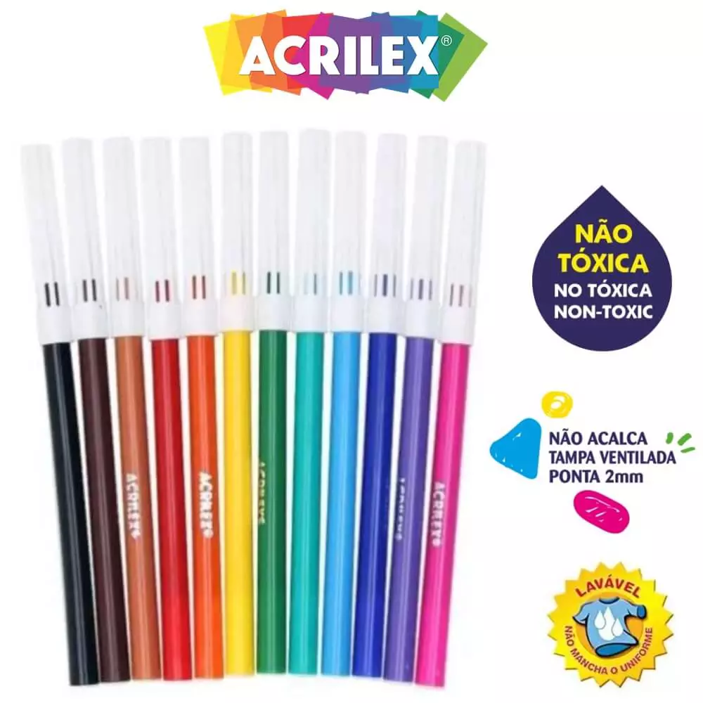 Canetinhas Hidrográficas 12 Cores - Acrilex - Imagem 2